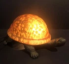 Vintage Amber Colored Glass Turtle Accent Table Lamp Night Light Cast Iron Body我