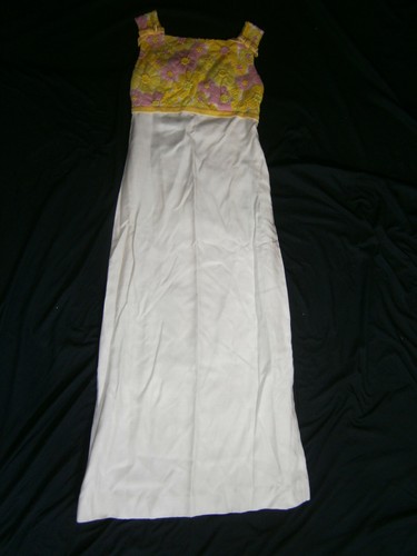 Vtg Handmade White Cream Linen Pink Yellow Embroidery Crewel Flowers Dress 0-2 - Picture 2 of 6