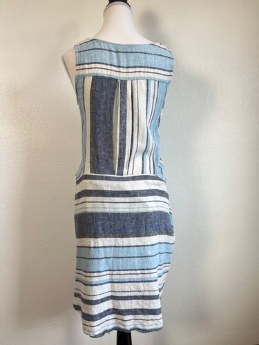 DREW ärmelloses Kleid Wickel Taille Leinenmischung V-Ausschnitt blau weiß gestreift Größe S - Bild 3 von 10