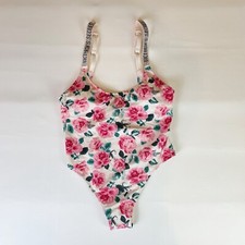 NWOT Victoria's Secret Swimsuit M One Piece Roses Shine Straps Logo Bling B1583