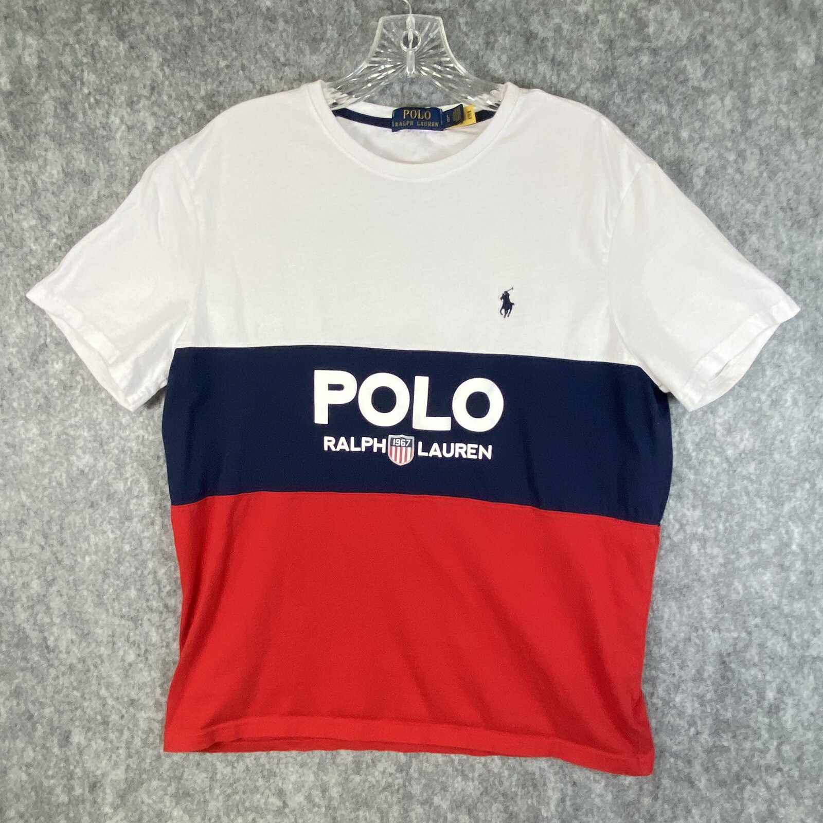 Polo Ralph Lauren Logo Spell Out Youth Large Color Block Pony T Shirt Unisex
