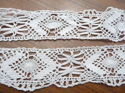 Dentelle Ancienne En Coton Blanc - Motif Fleuri - Pour Ameublement Ou Couture