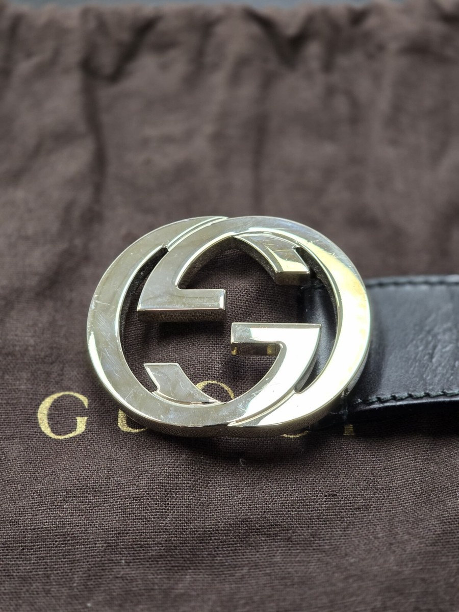 GUCCI BLACK LEATHER BELT INTERLOCKING G G SIZE 85/34 114984