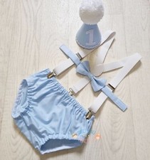 Blue and white baby boys 1st birthday cake smash outfit 