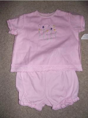 Sesame Street Pink two piece short w/ lace trim 100% cotton 3-6 mos