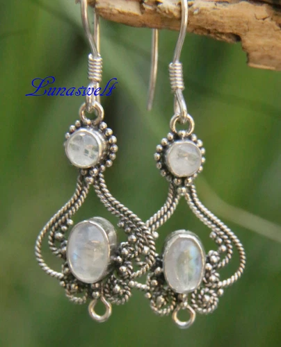 Moonstone Silver Earrings Hand Forged Sterling Silver