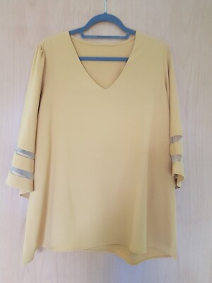 Damen Bluse, XXL, Dokotoo, 3/4-Arm, elegant m. V-Ausschnitt, gelb/curry 