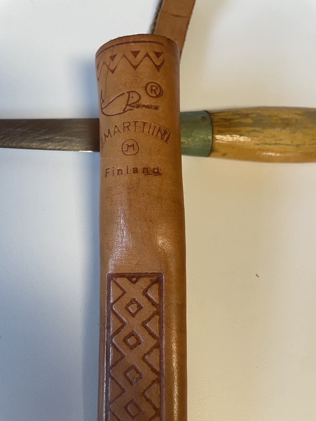 Vintage J. Marttiini Fish Fillet Knife Leather Sheath 6”Curved Blade Finland