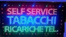INSEGNA A LED CON SCRITTO SELF SERVICE TABACCHI RICARICHE TEL.