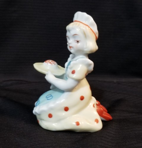 Vintage Ceramic Kneeling Girl Baker Polka Dot Dress Japan 3.25"t - Kinda Creepy - Picture 3 of 11