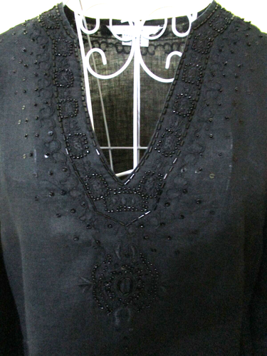 Zara women's black linen beaded embroidered long sleeve kaftan size M - Picture 2 of 7