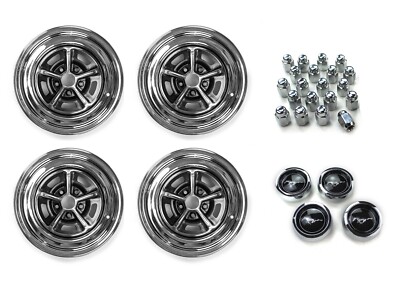 Magnum 500 Wheels Kit Black Mustang Wheel Caps and Lug Nuts 15'' X 7'' & 15'' X 8''