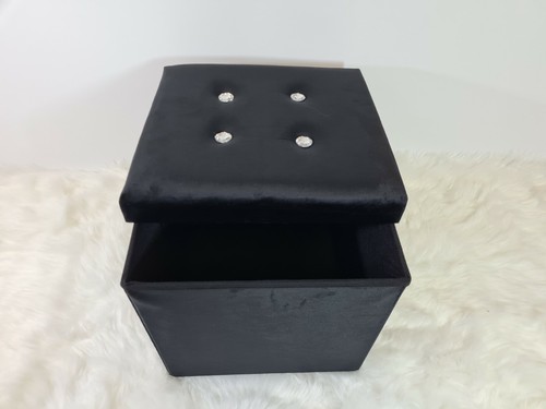 Soft Velvet Folding Ottoman Storage Box Footstool with Diamante – 2 Sizes - Picture 44 of 94