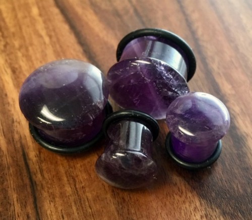 PAIR Single Flare Amethyst Stone Plugs Gauges Guages Amythyst Amethest Amythest - Picture 4 of 4