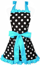 Hyzrz Cute Apron Retro Black Polka Dot Retro Ruffle Side Vintage Cooking Aprons