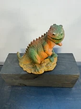 1987 Small World Tyrannosaurus Rex on Rock Plastic Collectible Bank NO STOPPER..