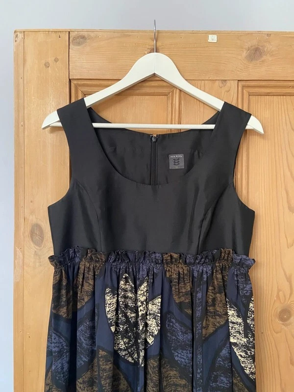 Vestido Orla Kiely Talla 12 Sin Mangas Seda Estampado Floral Retro Foto 3 de 4