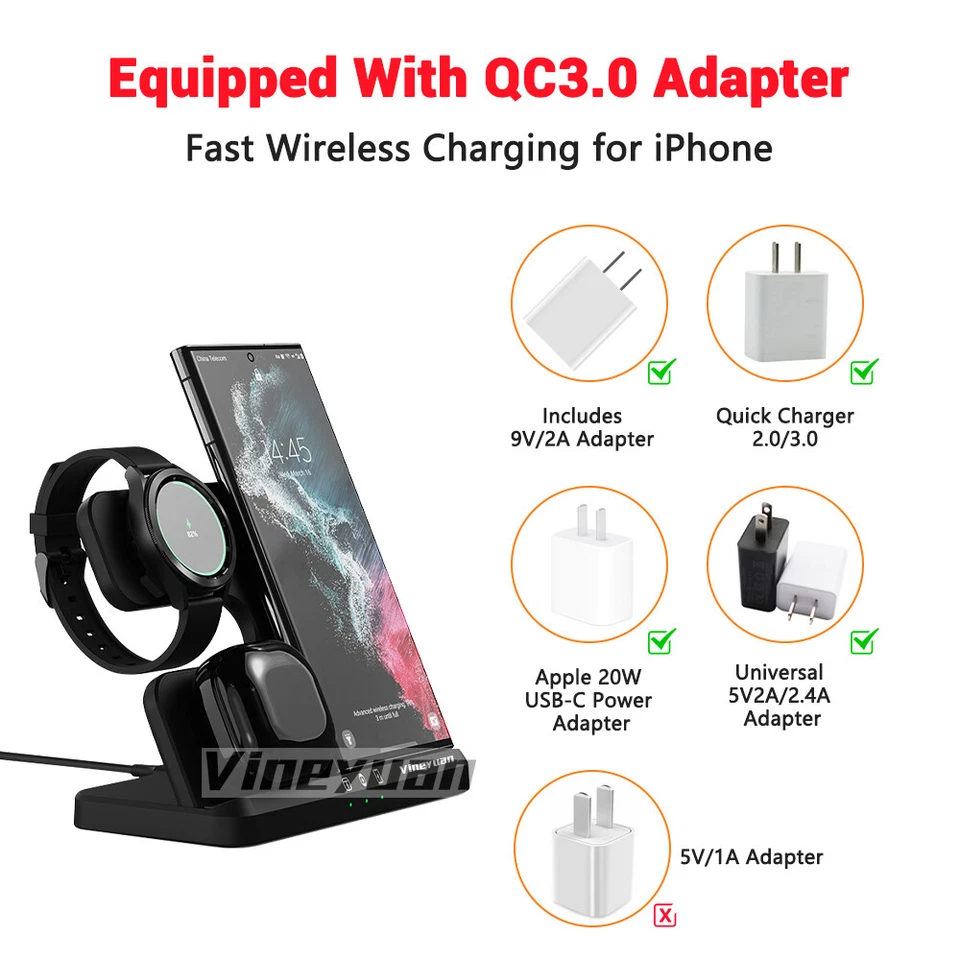 3In1 Wireless Fast Charger Dock Station For Apple Watch Air Pods iPhone 14 13 12 - Image 4 of 4