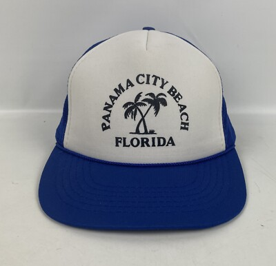 #ad Vintage Panama City Beach Florida Blue Mesh Foam Snapback Trucker Hat Cap
