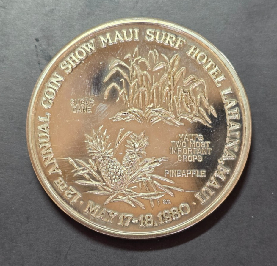 1980 Maui Coin Club – 12th Annual Coin Show Medal (Shiny Silver Tone Issue) Rare