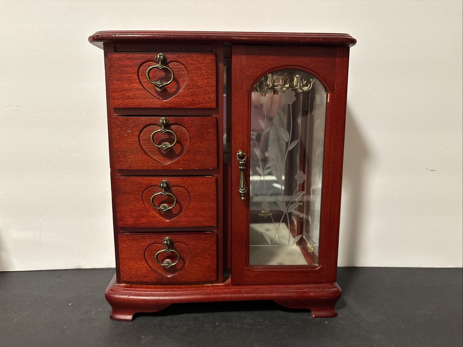 Vtg Always & Forever Cherry Wood Jewelry Armoire 4 Drawer Et