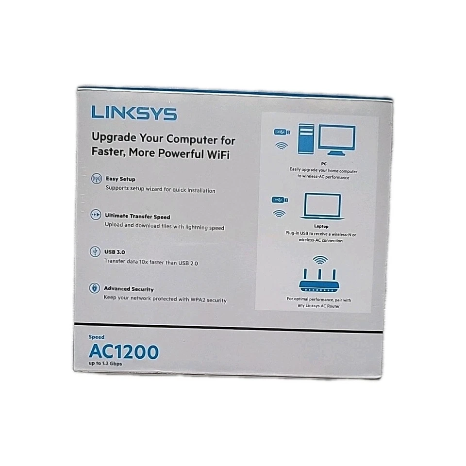 Linksys WUSB6300 Dual-Band AC1200 Wireless USB 3.0 Adapter - Black Sealed  - Image 3 of 4