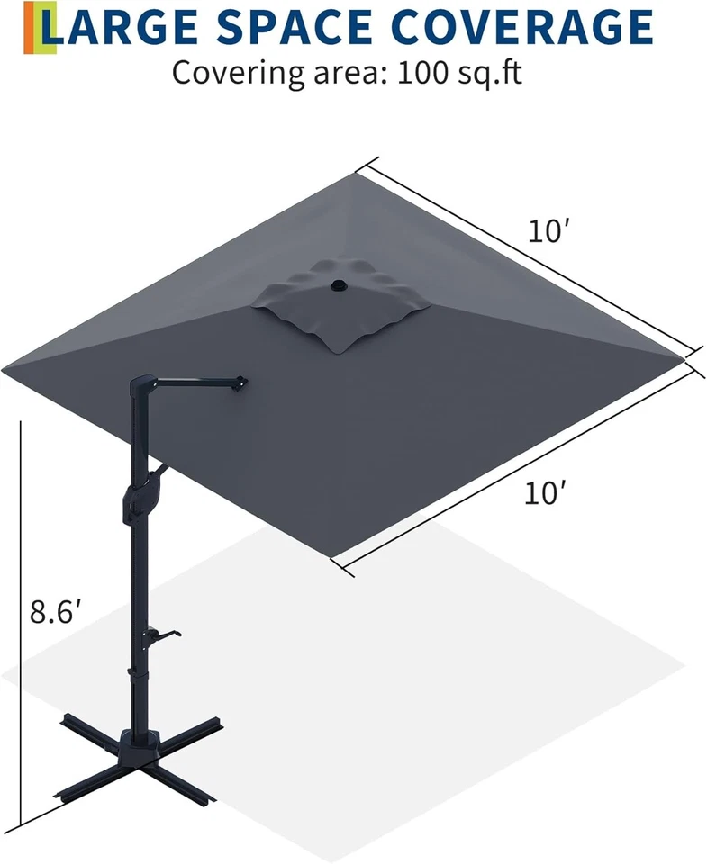Paraguas de patio voladizo de alta resistencia de 10'x10' de aluminio parasol desplazado Foto 2 de 4
