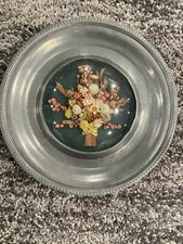 Vintage Cideart Belgium 7" Dried Floral Convex Glass Wall Decor