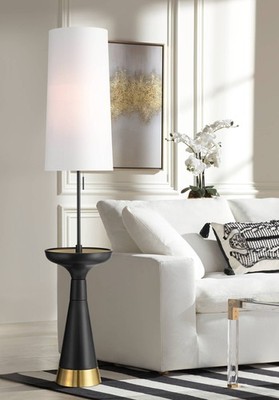 Possini Euro Otis 66'' High Gold and Black Modern Tray Table Floor Lamp