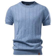 Men's Knitted Short Sleeve Sports T-Shirt Classic Casual Slim Round Neck Shirts