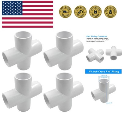 4 Pcs 3/4'' Cross Elbow PVC Pipe Fitting, 4 Way Furniture Grade Pipe Connector...