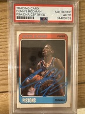 Dennis Rodman Autographed 1988 Fleer Autographed Rookie Card #43 PSA/DNA. rookie card picture