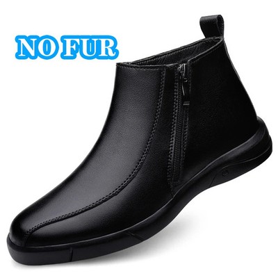 Men's Genuine Leather Chelsea Boots British Style High Top Warm Plush Fur Winter