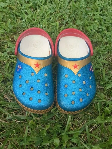 Crocs  Wonder Woman Blue Crocband Clog - Glitter Womens-6 Rare