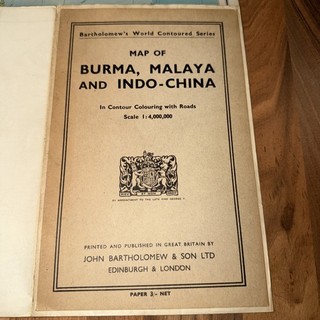 Bartholomew World Contoured Series Map Burma Malaya & Indo China RARE MAP