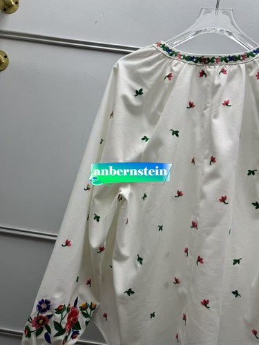Camisa Sezane Floral Bordado Suelto Top Cordón Borla Cuello Redondo Manga Burbuja - Imagen 6 de 12