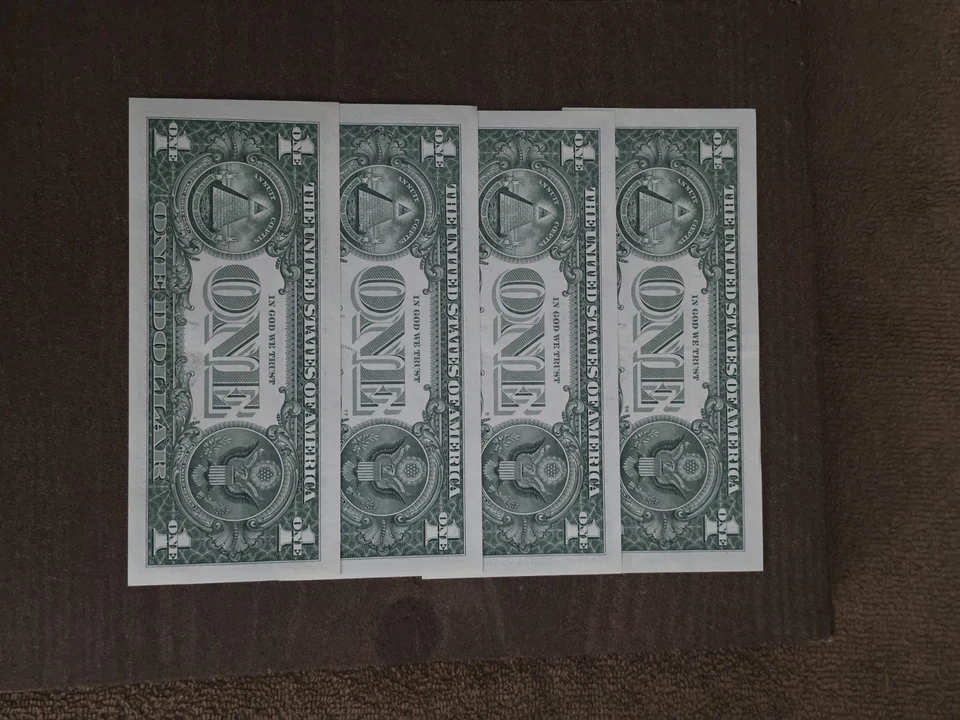 Lot of 4 $1 fancy serial numbers broken ladders circulated digits 0 through 7 - Image 2 of 4