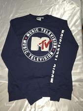 MTV Music Television Light Fleece Sweatshirt Fuzzy Logo Navy Blue Men's Sz M