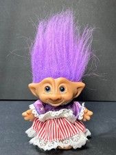 Treasure Troll Doll Vy ACE Novelty Purple Hair Stars Stripes Dress 90's