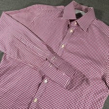 Charles Tyrwhitt Dress Shirt Mens 15/33 Burgundy Gingham Extra Slim Fit Cotton