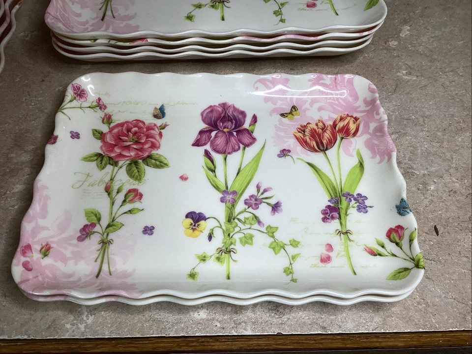 Lot Of 12 Vintage Serving Trays / Plates-Spring Flowers- New - 3 Different Sizes - Image 4 of 4