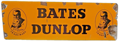 Vintage Bates Dunlop Enamel Sign 24x8 Porcelain Advertising Board JB Dunlop Trad