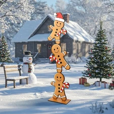 3 Pcs 59 Inch Large Christmas Gingerbread Decorations Outdoor Wooden... 