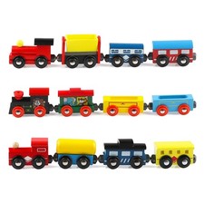 12 PCS Wooden Train Cars, Train Toys Magnetic Set Includes 3 Engines and Stor...