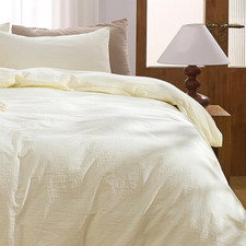 Boho Wave Jacquard Duvet Cover Set, 100 Washed Cotton, Cream White, Twin