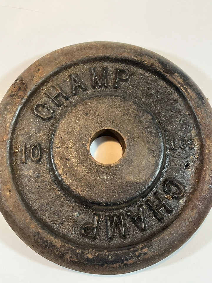 Lote de 2 placas de peso Champ de 10 libras de hierro fundido agujero de 1 pulgada de colección Foto 3 de 4