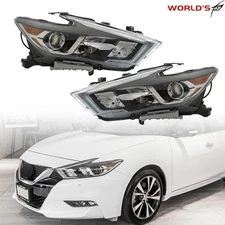 Headlights For nissan maxima S SL SV Halogen w/ LED DRL Black RH+LH 2016-2018