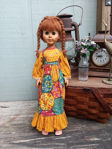 Haunted Doll Pigtails 21" Redhead EEGEE Patchwork Dress Standing Hazel Winking