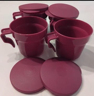 Tupperware Aloha Tassen - Henkelbecher mit Deckel - 4 x 375 ml - lila - NEU