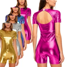Women Bodysuit Crew Neck Jumpsuits Rave Leotards Bathing One-Piece Workout